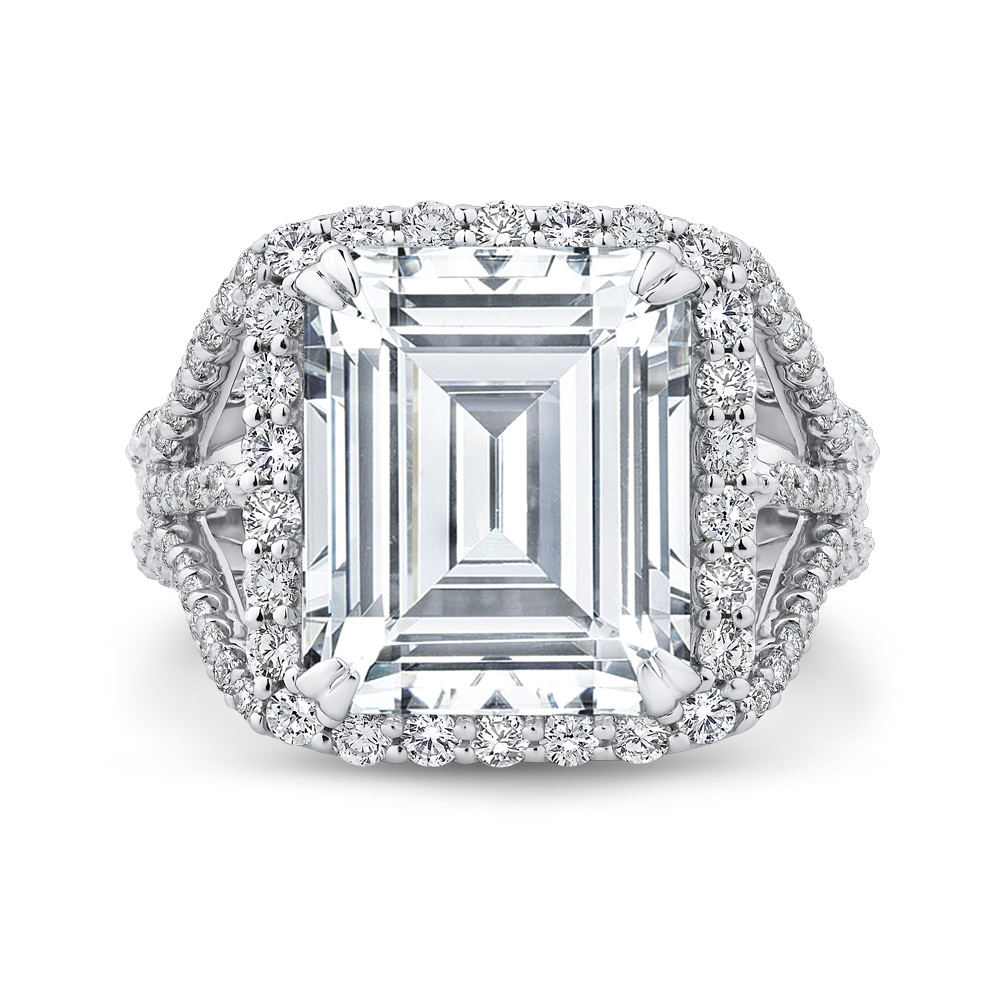 Emerald Cut Diamond Halo Engagement Ring in 18K White Gold (Semi-Mount)