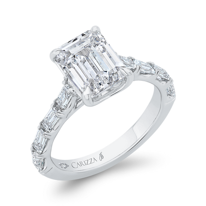 14K White Gold Emerald Cut Diamond Solitaire Plus Engagement Ring (Semi-Mount)