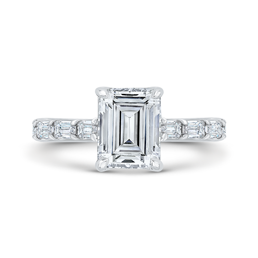 14K White Gold Emerald Cut Diamond Solitaire Plus Engagement Ring (Semi-Mount)