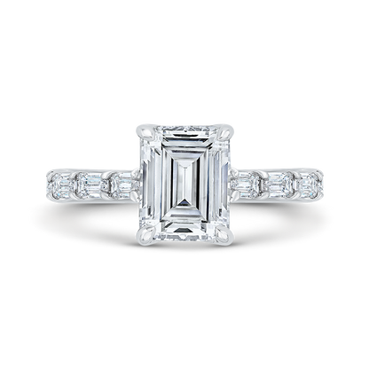 14K White Gold Emerald Cut Diamond Solitaire Plus Engagement Ring (Semi-Mount)