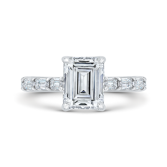 14K White Gold Emerald Cut Diamond Solitaire Plus Engagement Ring (Semi-Mount)