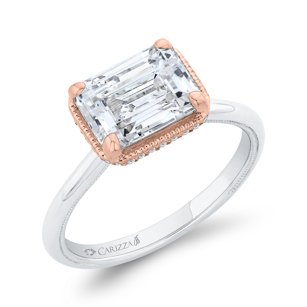 Emerald Cut Diamond Halo Engagement Ring in 14K Two Tone Gold (Semi-Mount)