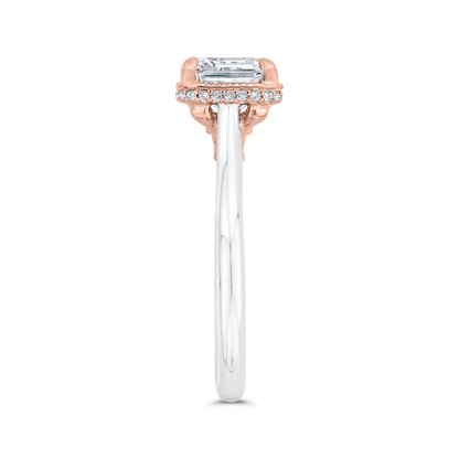 Emerald Cut Diamond Halo Engagement Ring in 14K Two Tone Gold (Semi-Mount)