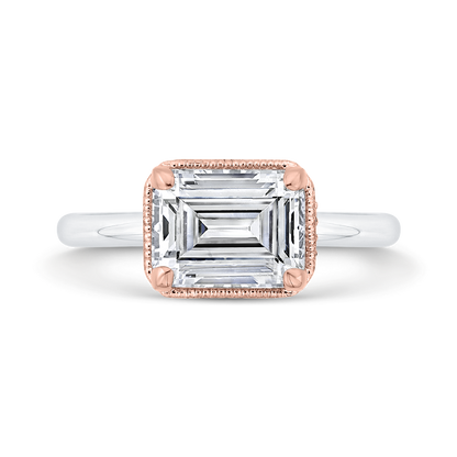 Emerald Cut Diamond Halo Engagement Ring in 14K Two Tone Gold (Semi-Mount)