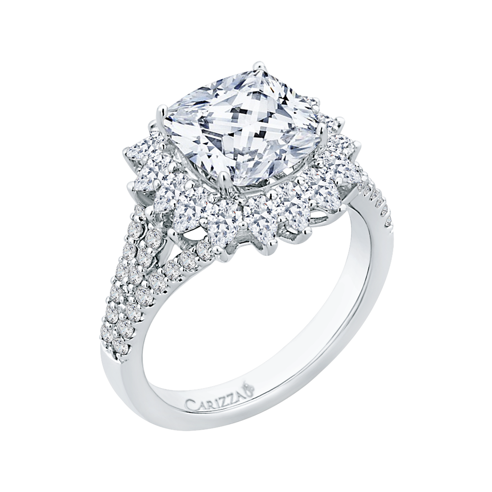 Split Shank Cushion Cut Diamond Split Shank Engagement Ring in 18K White Gold (Semi-Mount)