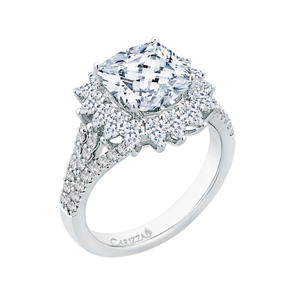 Split Shank Cushion Cut Diamond Split Shank Engagement Ring in 18K White Gold (Semi-Mount)