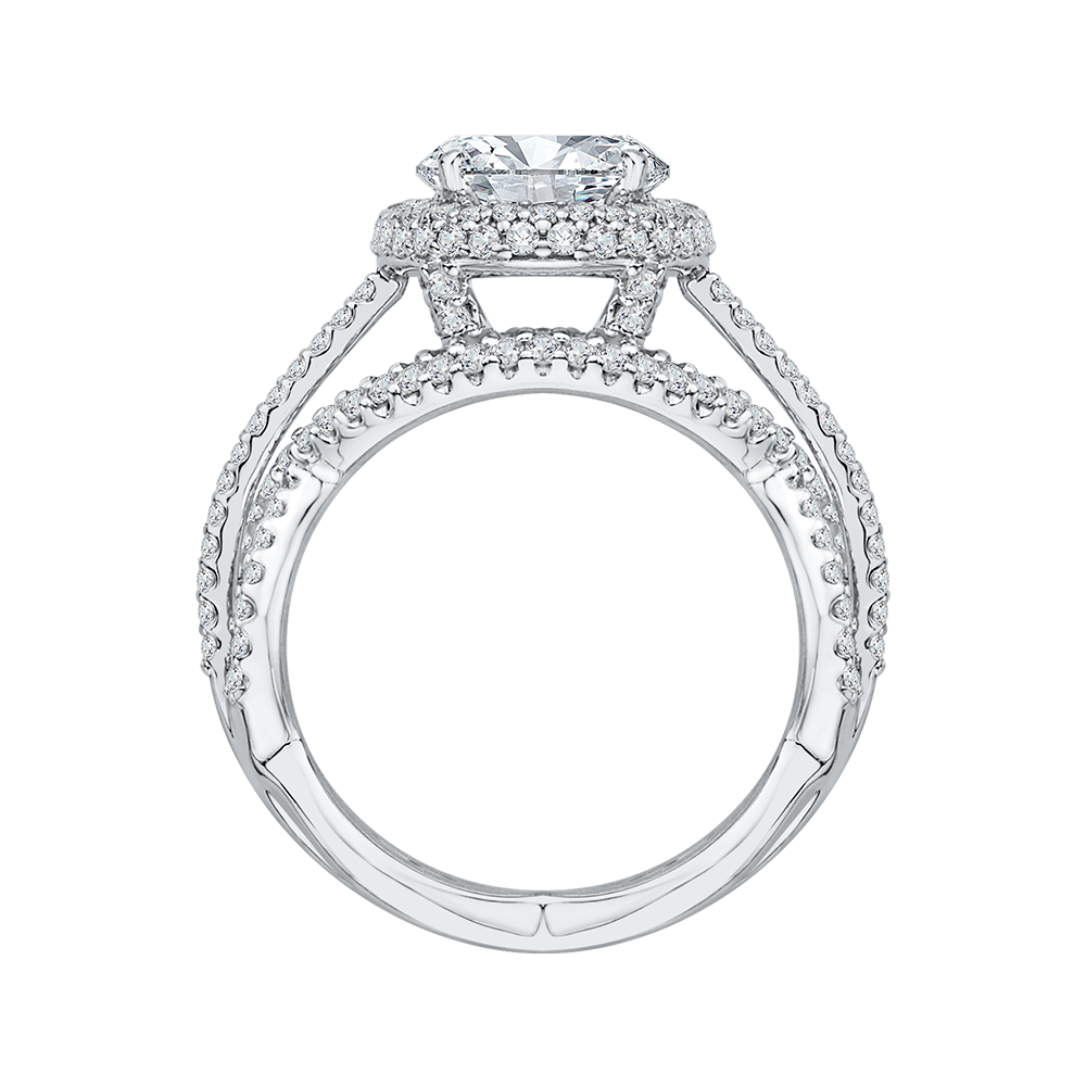 Criss-Cross Shank Oval Cut Diamond Halo Engagement Ring in 18K White Gold (Semi-Mount)