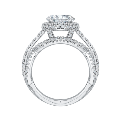 Criss-Cross Shank Oval Cut Diamond Halo Engagement Ring in 18K White Gold (Semi-Mount)