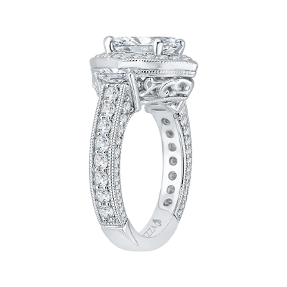 Oval Cut Diamond Halo Engagement Ring in 18K White Gold (Semi-Mount)