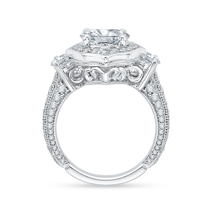 Oval Cut Diamond Halo Engagement Ring in 18K White Gold (Semi-Mount)