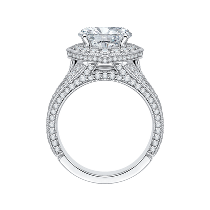 Oval Cut Diamond Halo Engagement Ring in 18K White Gold (Semi-Mount)