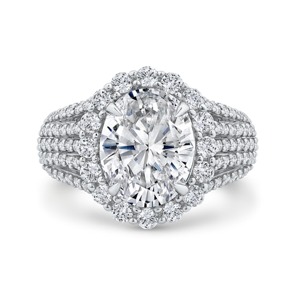 14K White Gold Oval Cut Diamond Engagement Ring (Semi-Mount)