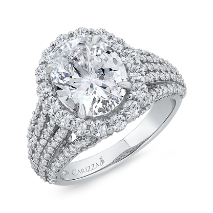 14K White Gold Oval Cut Diamond Engagement Ring (Semi-Mount)