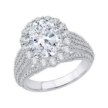 Oval Cut Diamond Halo Engagement Ring in 18K White Gold (Semi-Mount)