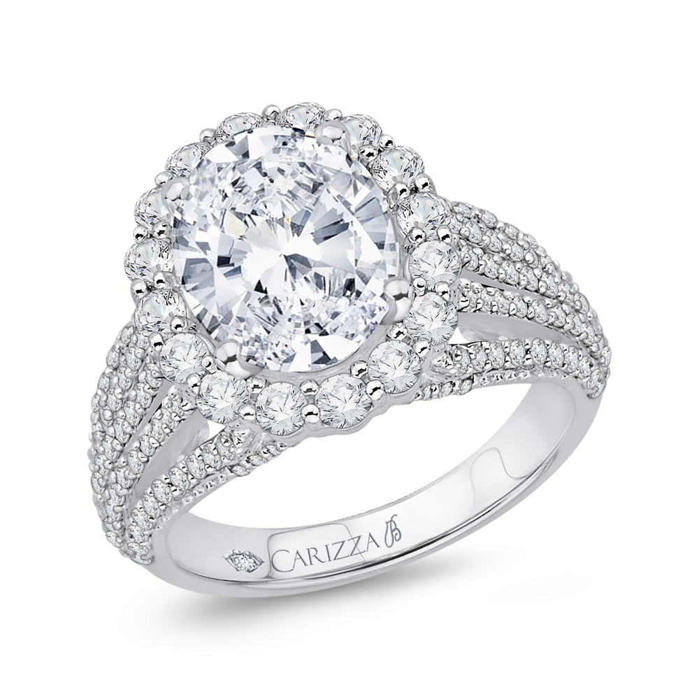 Oval Cut Diamond Halo Engagement Ring in 18K White Gold (Semi-Mount)