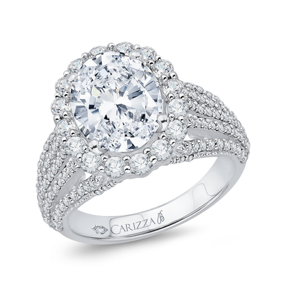 Oval Cut Diamond Halo Engagement Ring in 18K White Gold (Semi-Mount)
