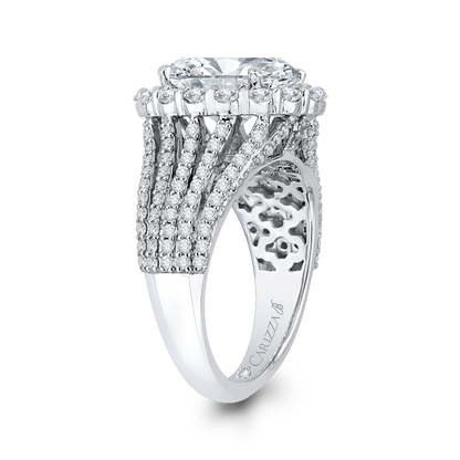Oval Cut Diamond Halo Engagement Ring in 18K White Gold (Semi-Mount)