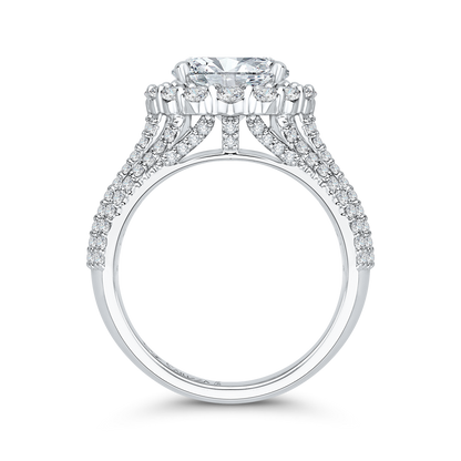 Oval Cut Diamond Halo Engagement Ring in 18K White Gold (Semi-Mount)