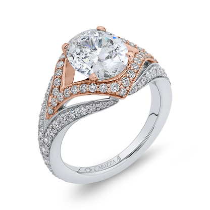 Split Shank Oval Cut Diamond Engagement Ring in 18K Two-Tone Gold (Semi-Mount)