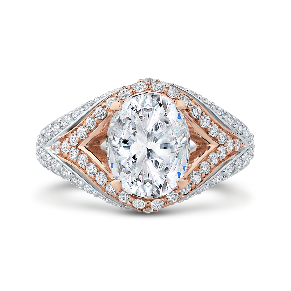 Split Shank Oval Cut Diamond Engagement Ring in 18K Two-Tone Gold (Semi-Mount)