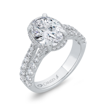 Split Shank Oval Cut Diamond Halo Engagement Ring in 18K White Gold (Semi-Mount)