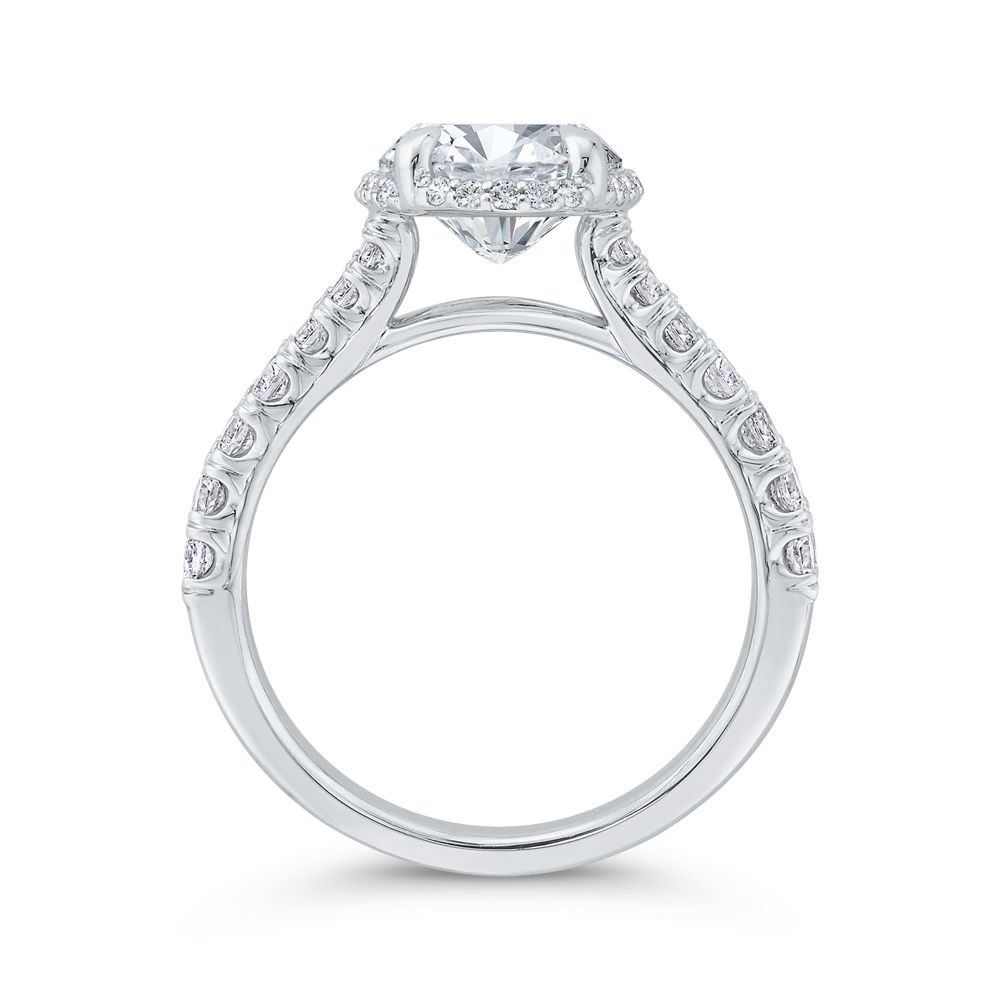 Split Shank Oval Cut Diamond Halo Engagement Ring in 18K White Gold (Semi-Mount)