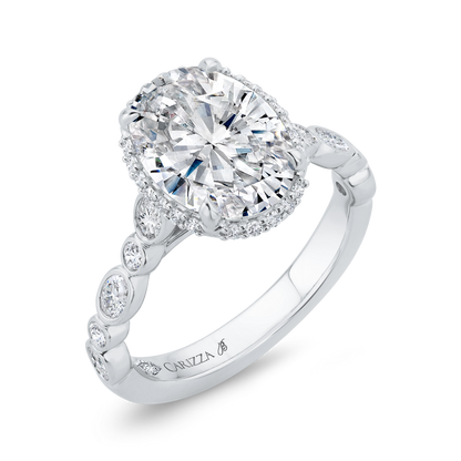 Oval Cut Diamond Halo Engagement Ring in 18K White Gold (Semi-Mount)