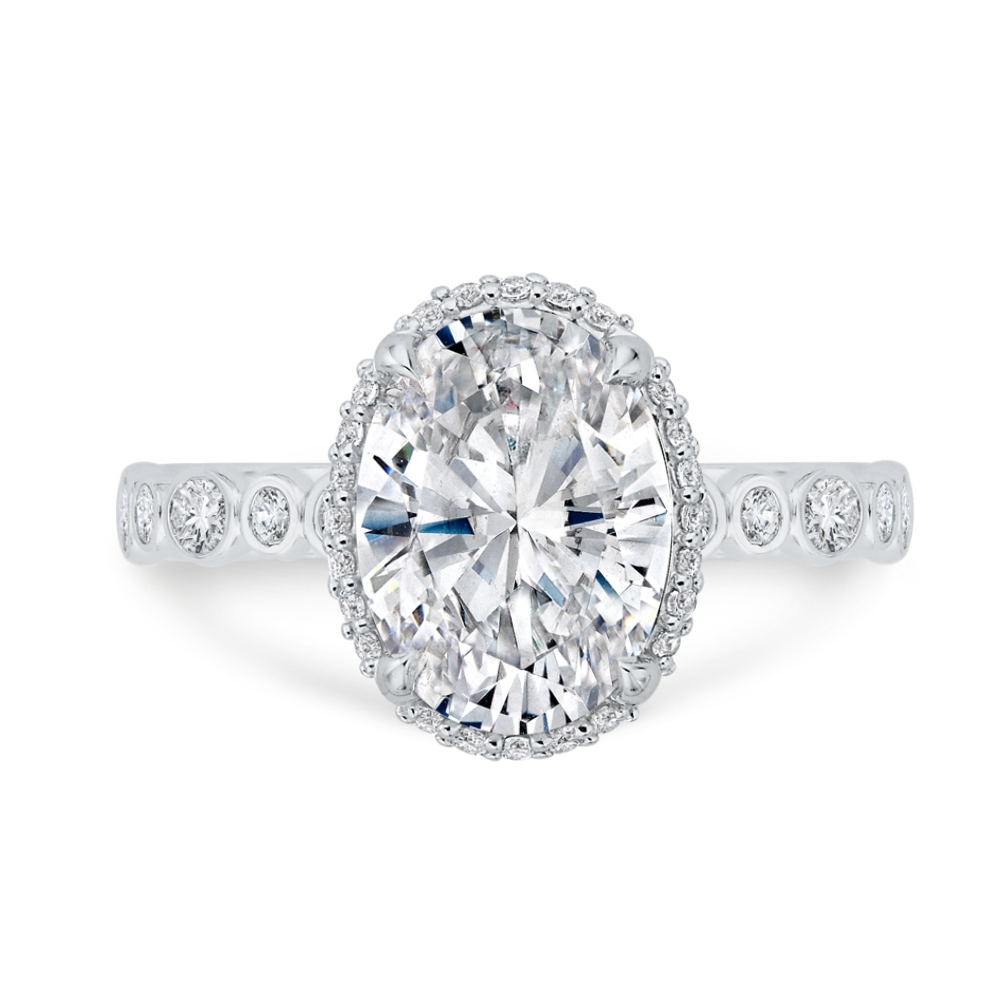 Oval Cut Diamond Halo Engagement Ring in 18K White Gold (Semi-Mount)