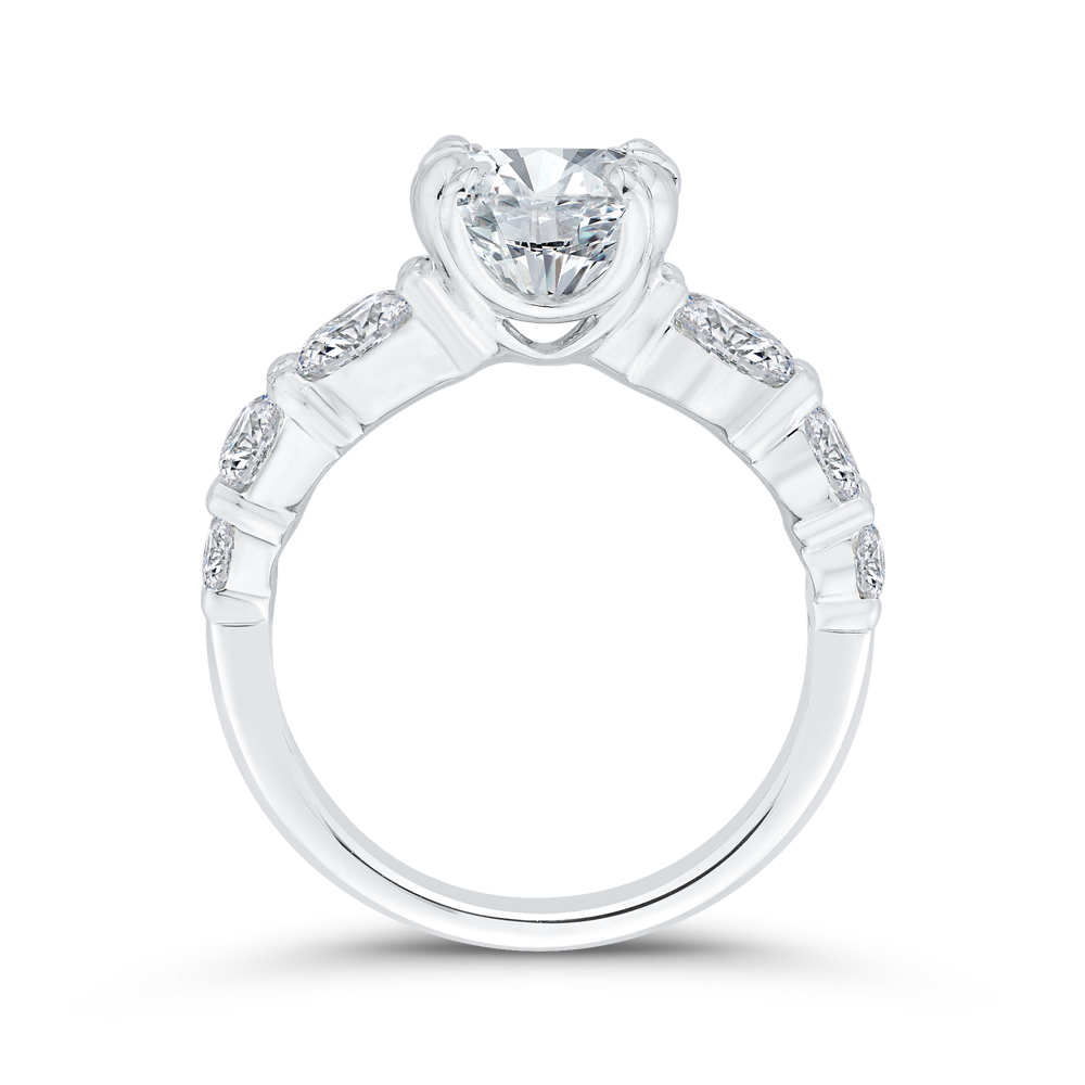 1/2 Run Oval Cut Diamond Engagement Ring in 14K White Gold (Semi-Mount)