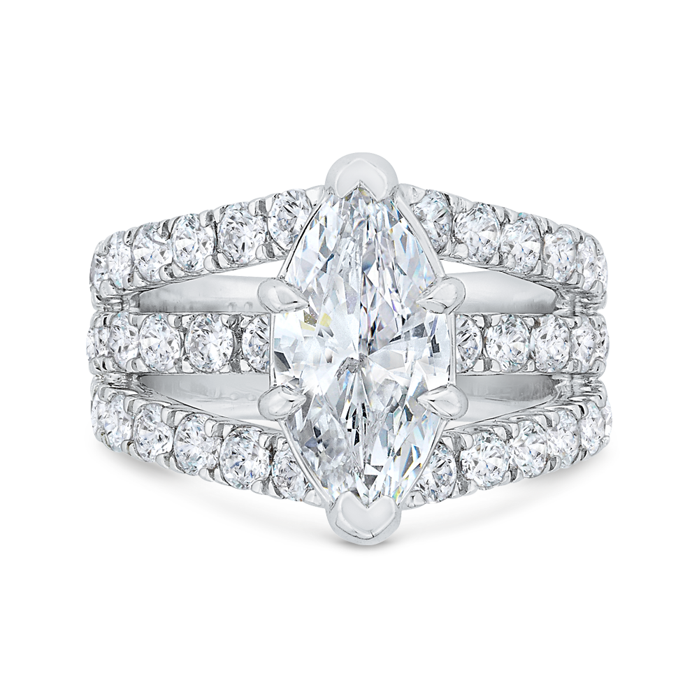 Three Row Marquise Cut Diamond Engagement Ring in 14K White Gold (Semi-Mount)