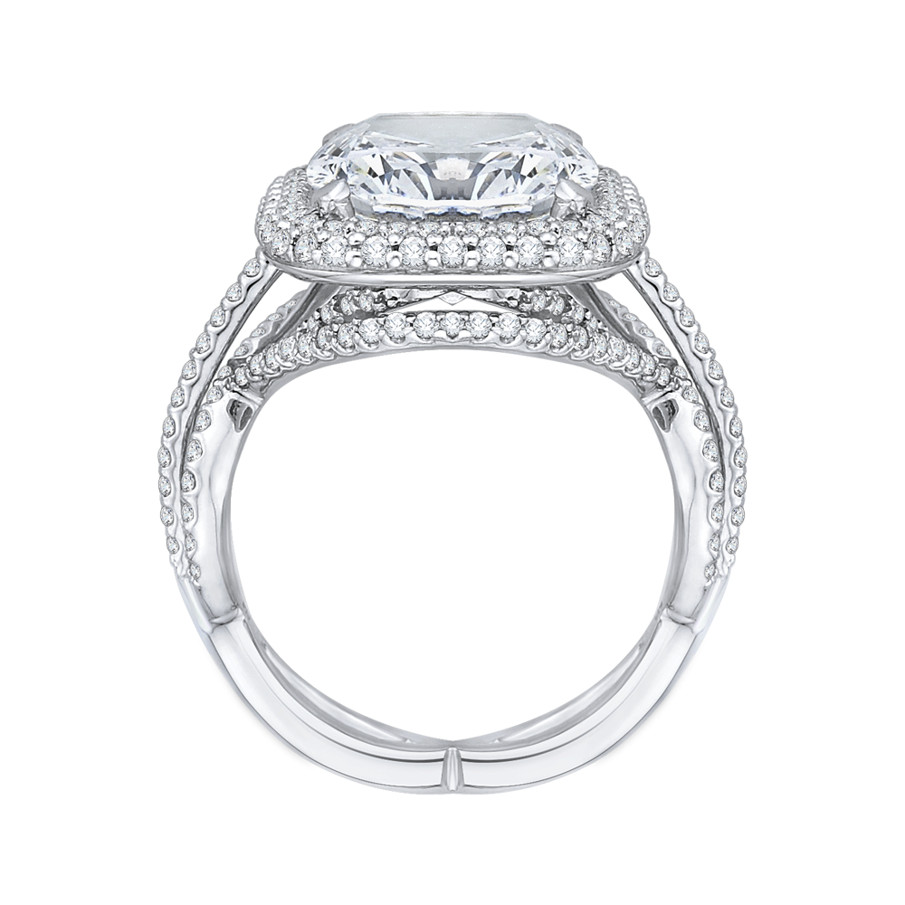 Cushion Cut Diamond Double Halo Engagement Ring in 18K White Gold (Semi-Mount)