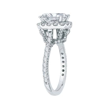 Cushion Cut Diamond Halo Engagement Ring in 18K White Gold (Semi-Mount)