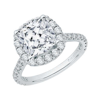 Cushion Cut Diamond Halo Engagement Ring in 18K White Gold (Semi-Mount)