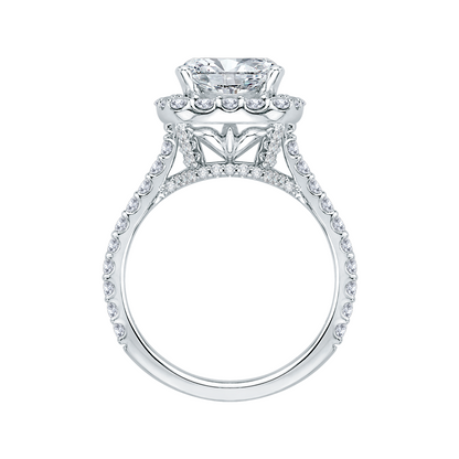 Cushion Cut Diamond Halo Engagement Ring in 18K White Gold (Semi-Mount)