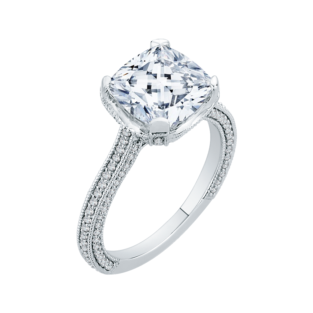 Cushion Cut Diamond Engagement Ring in 18K White Gold (Semi-Mount)