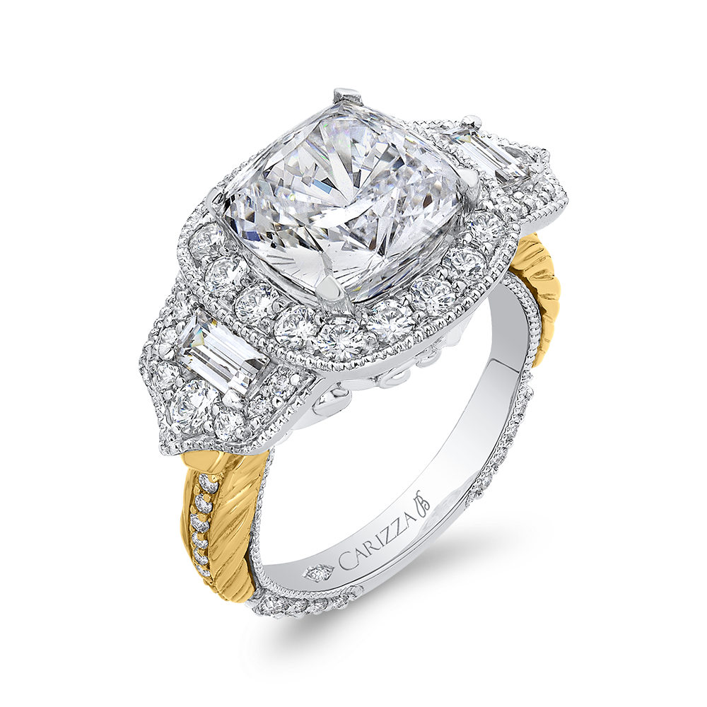 Cushion Cut Diamond Engagement Ring in 18K Two-Tone Gold (Semi-Mount)