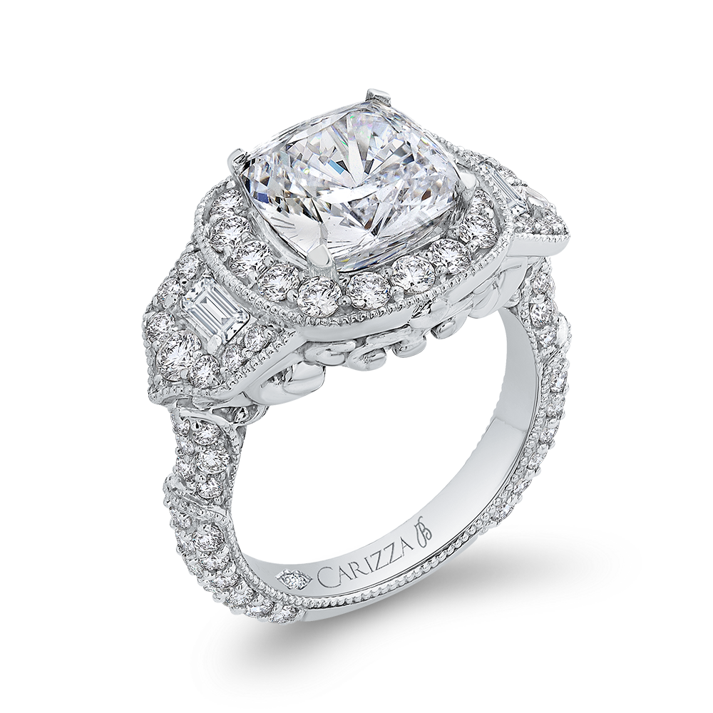 Cushion Cut Diamond Halo Engagement Ring in 18K White Gold (Semi-Mount)