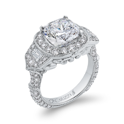 Cushion Cut Diamond Halo Engagement Ring in 18K White Gold (Semi-Mount)