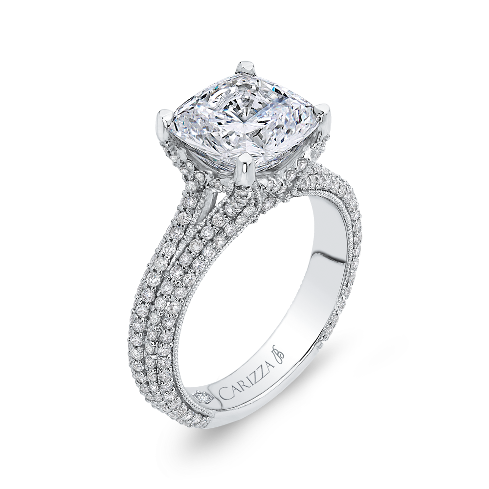 Cushion Cut Diamond Engagement Ring in 18K White Gold (Semi-Mount)