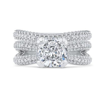Split Shank Cushion Cut Diamond Engagement Ringin 18K White Gold (Semi-Mount)