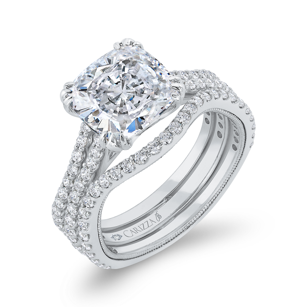 Split Shank Cushion Cut Diamond Engagement Ring in 14K White Gold (Semi-Mount)