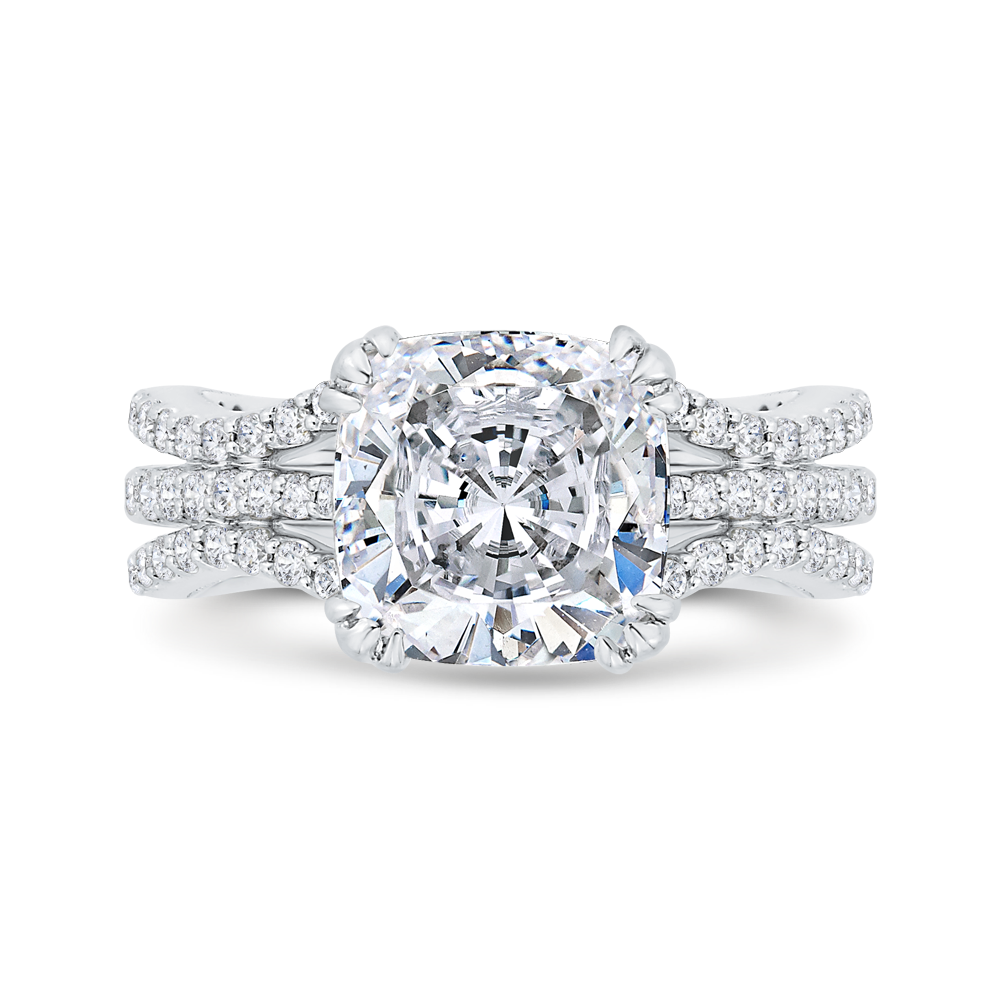 Split Shank Cushion Cut Diamond Engagement Ring in 14K White Gold (Semi-Mount)