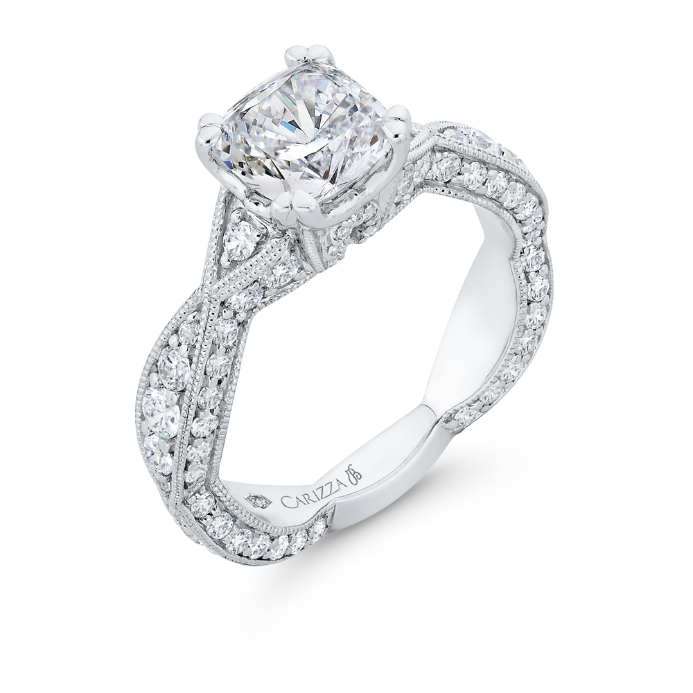 Cushion Cut Diamond Criss-Cross Engagement Ring in 14K White Gold (Semi-Mount)