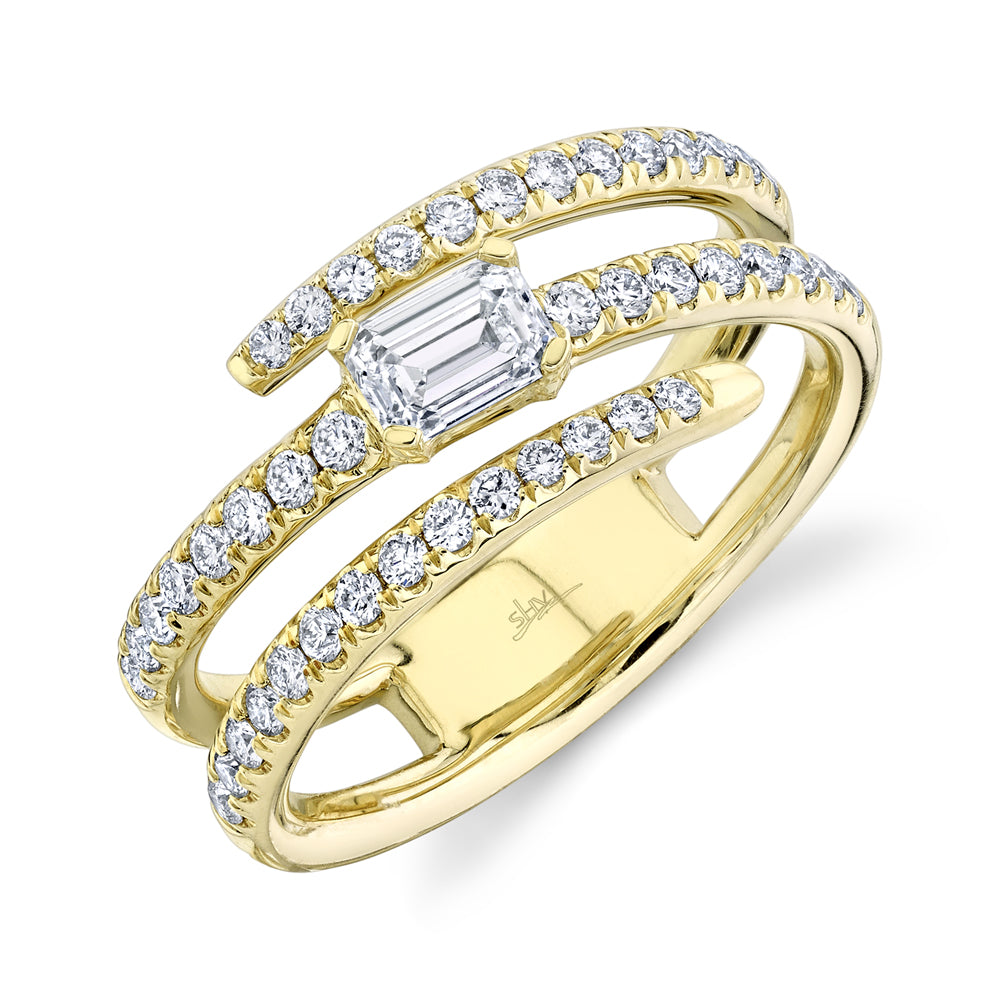 0.88CT 14K Y/G DIAMOND EMERALD RING SZ 6