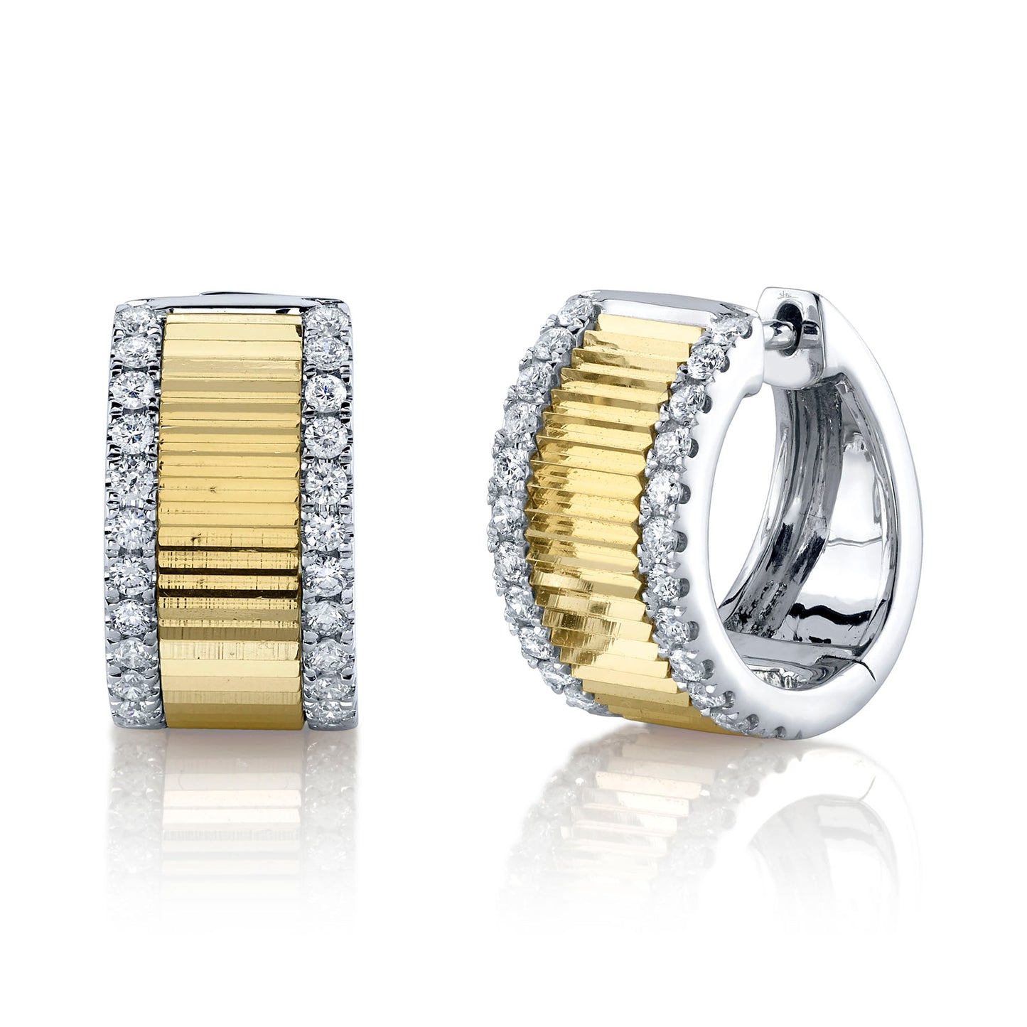 0.46CT 14K2T W/Y DIAMOND RIBBED HUGGIE EARRING
