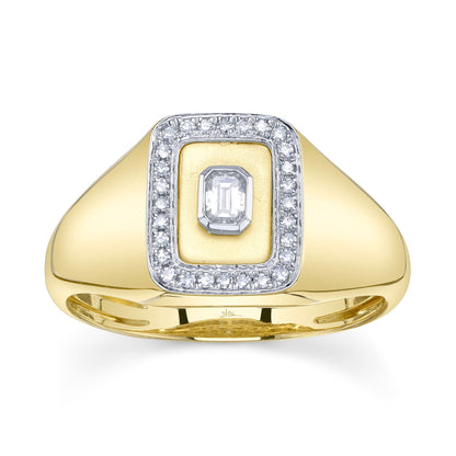 0.17CT 14K Y/G DIAMOND EMERALD BEZEL MATTE SIGNET RING