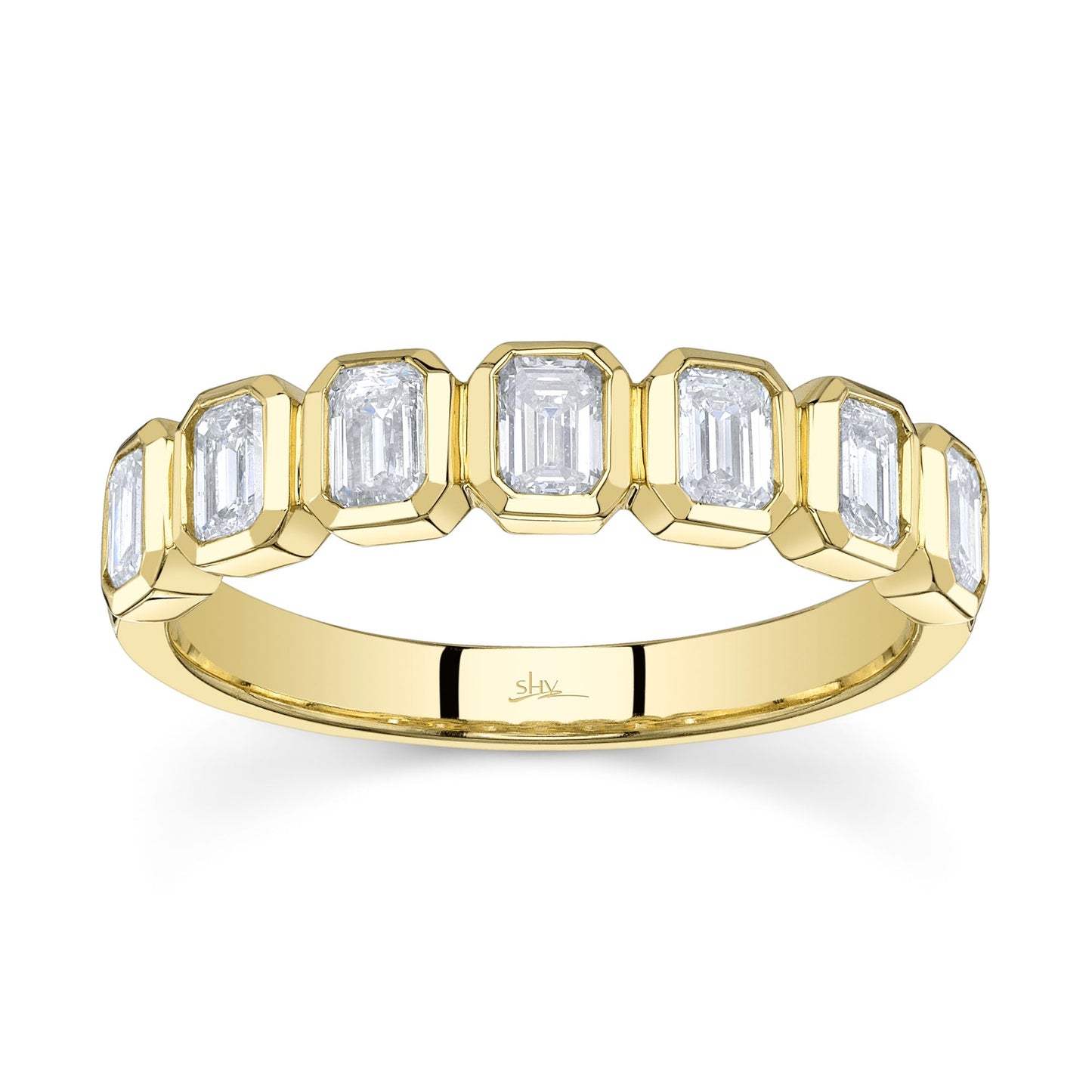 1.05CT 14K Y/G DIAMOND EMERALD BEZEL BAND