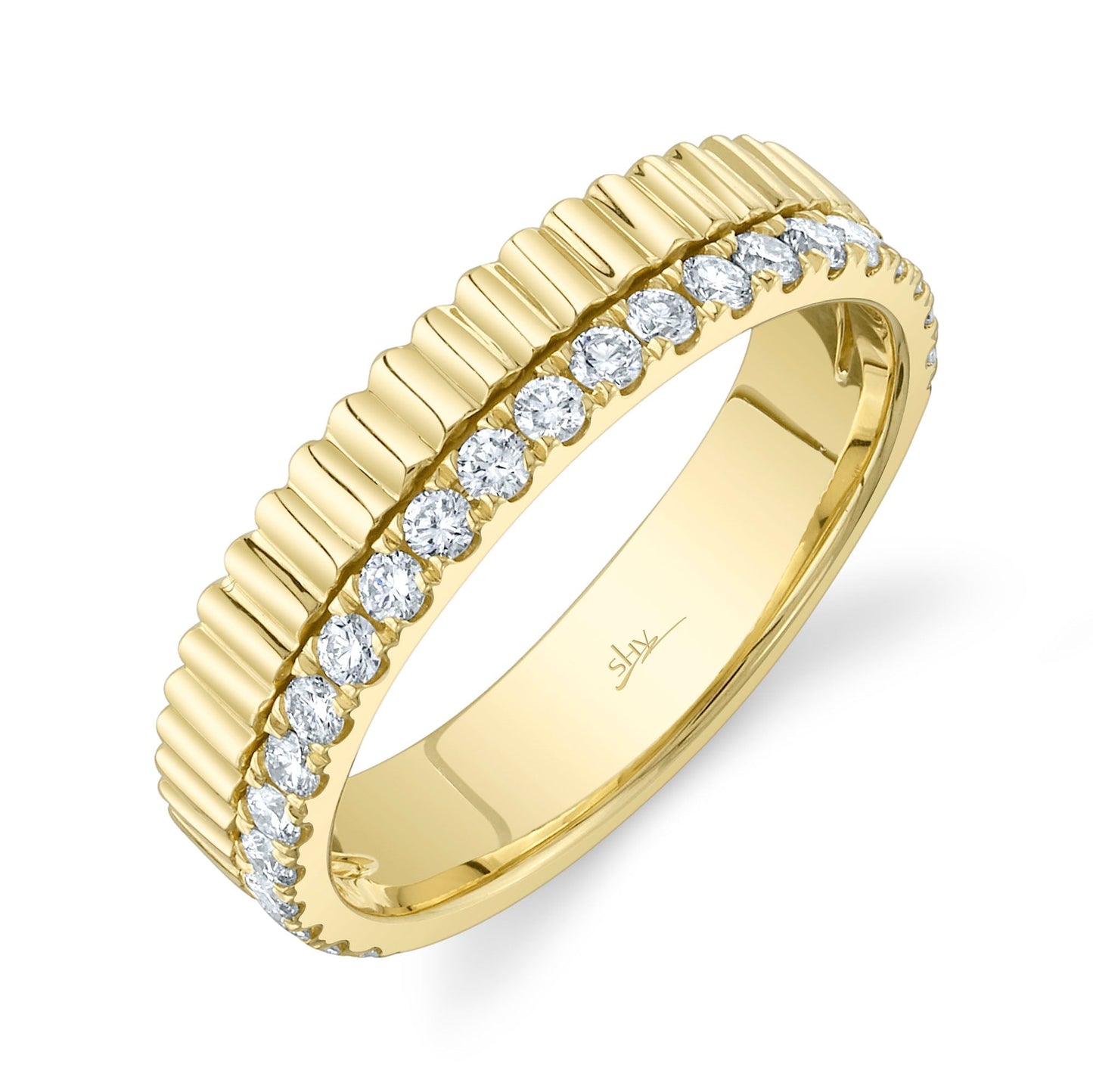 0.42CT 14K Y/G DIAMOND RIBBED BAND SZ 6