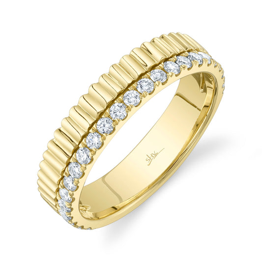 0.42CT 14K Y/G DIAMOND RIBBED BAND SZ 6