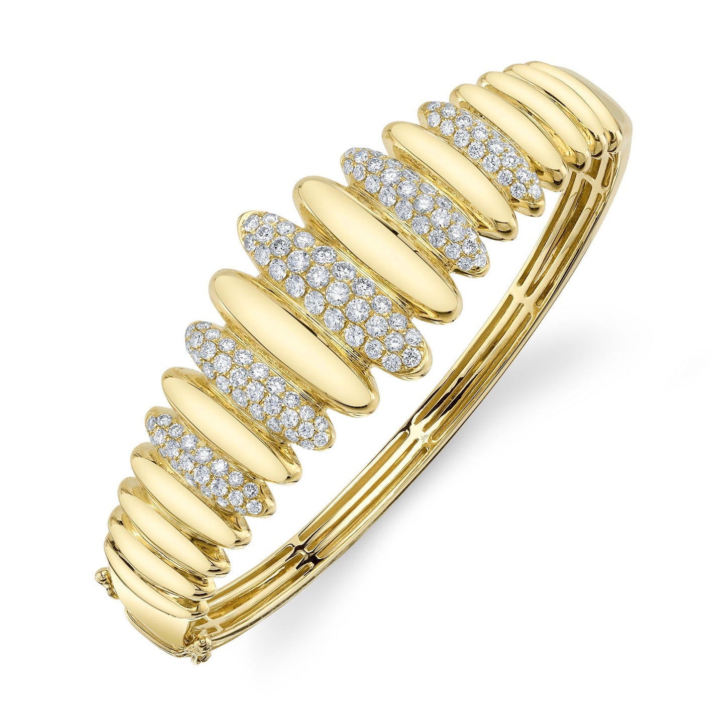 2.19CT 14K Y/G DIAMOND PAVE RIBBED BANGLE
